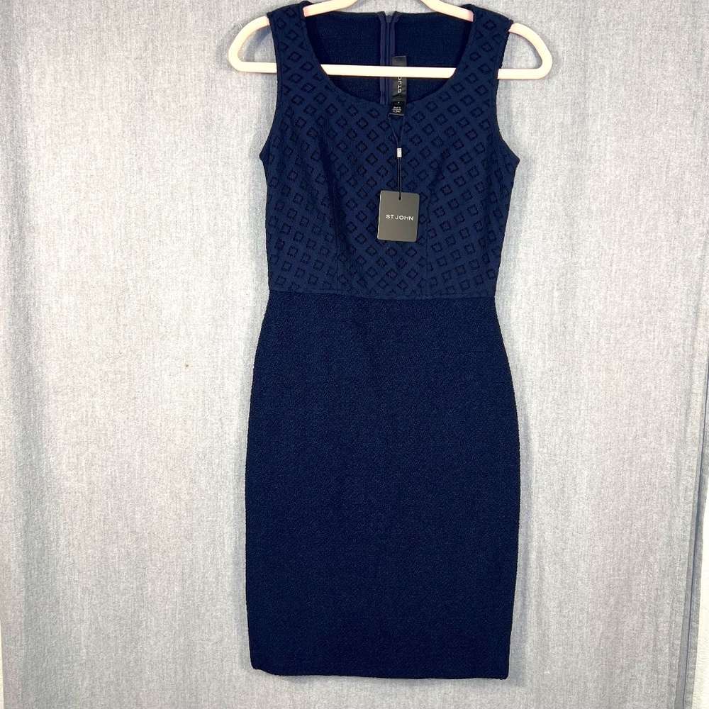 NWT St. John Women Knit Eyelet Top Sheath Dress Sz 0 Wedding Guest Graduation